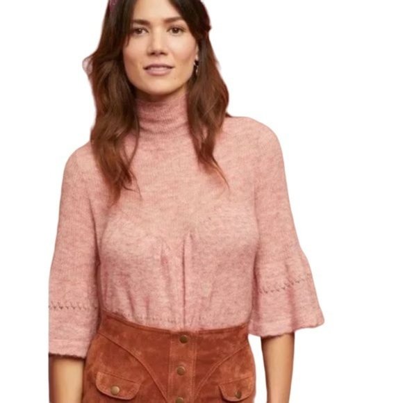 Anthropologie Sweaters - Feather Bone By Anthropologie Merino Wool Whitby Bell Sleeve Sweater Pink Size S